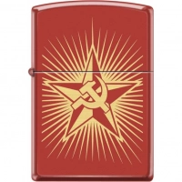 Зажигалка ZIPPO Серп и Молот на Звезде, латунь/сталь с покрытием Red Matte, красная, 36x12x56 мм купить в Симферополе